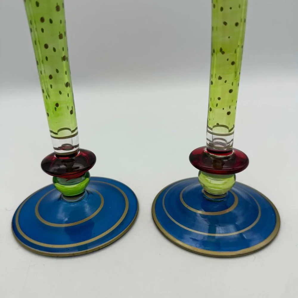Vtg Pier 1 Handpainted Fluted Champagne Glasses (2) Vibrant Design Discontinued